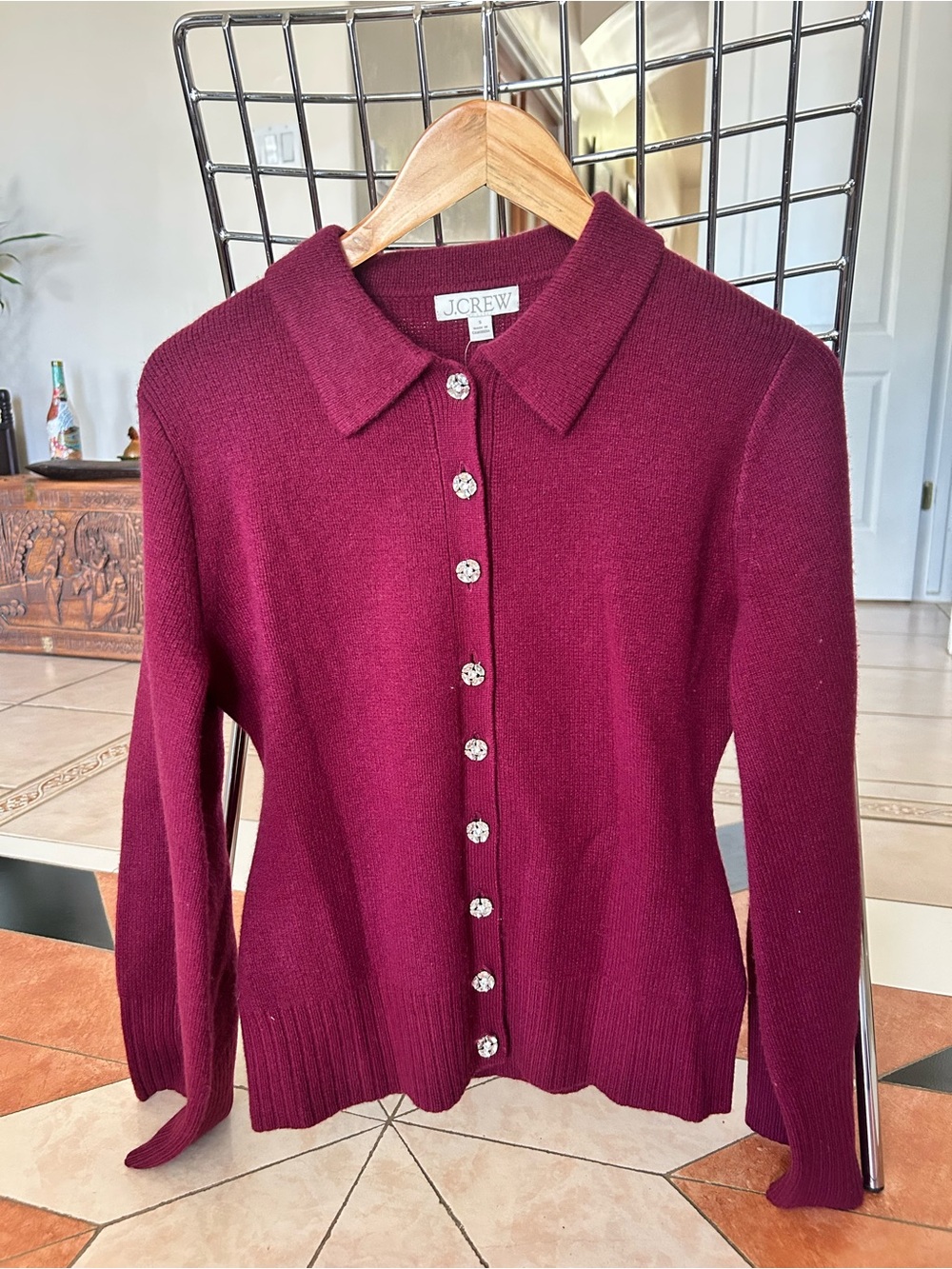 J.Crew NWT Milano stitch 100% Lambs wool cardigan Sweater S Embellished buttons